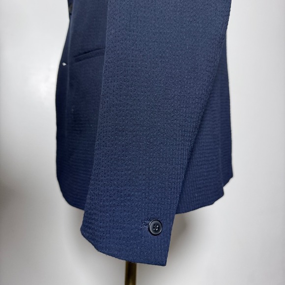 H&M Conscious Mens 42R Navy Blue Textured 2 Piece Slim Suit 34x29 - Picture 2 of 6